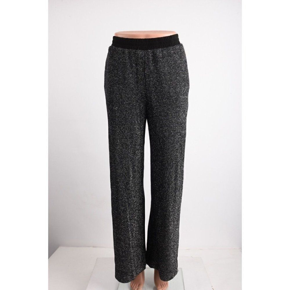 Fifteen Twenty Womens Black silver Metallic Wide Leg Pants Knit Sz S Small NWT